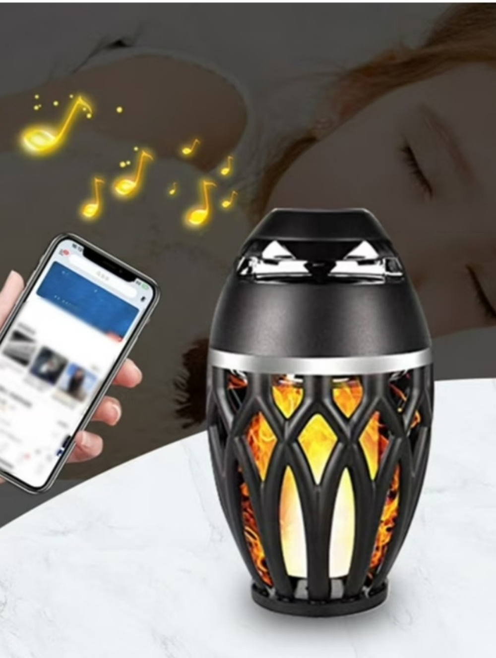 Black Flame-Effect Bluetooth Speaker - Wireless Portable Audio